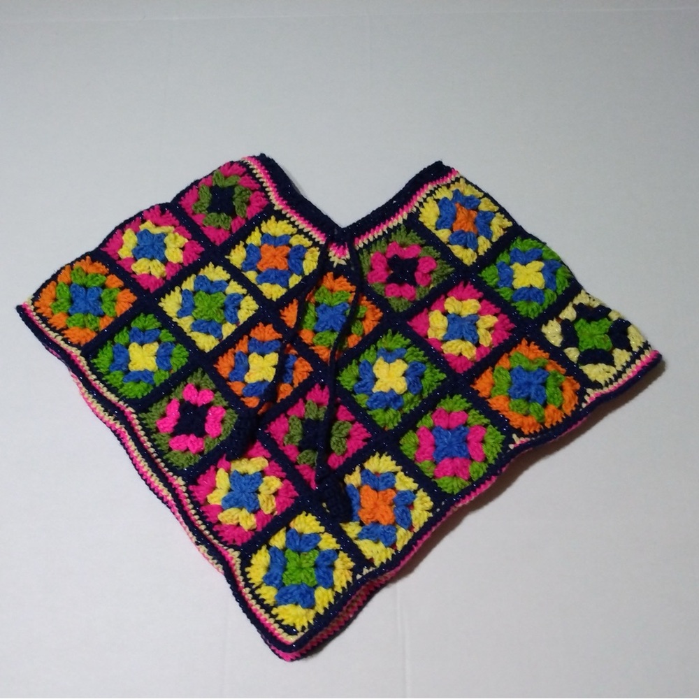 GIRL'S MULTI-COLORED GRANNY SQUARE PONCHO**
